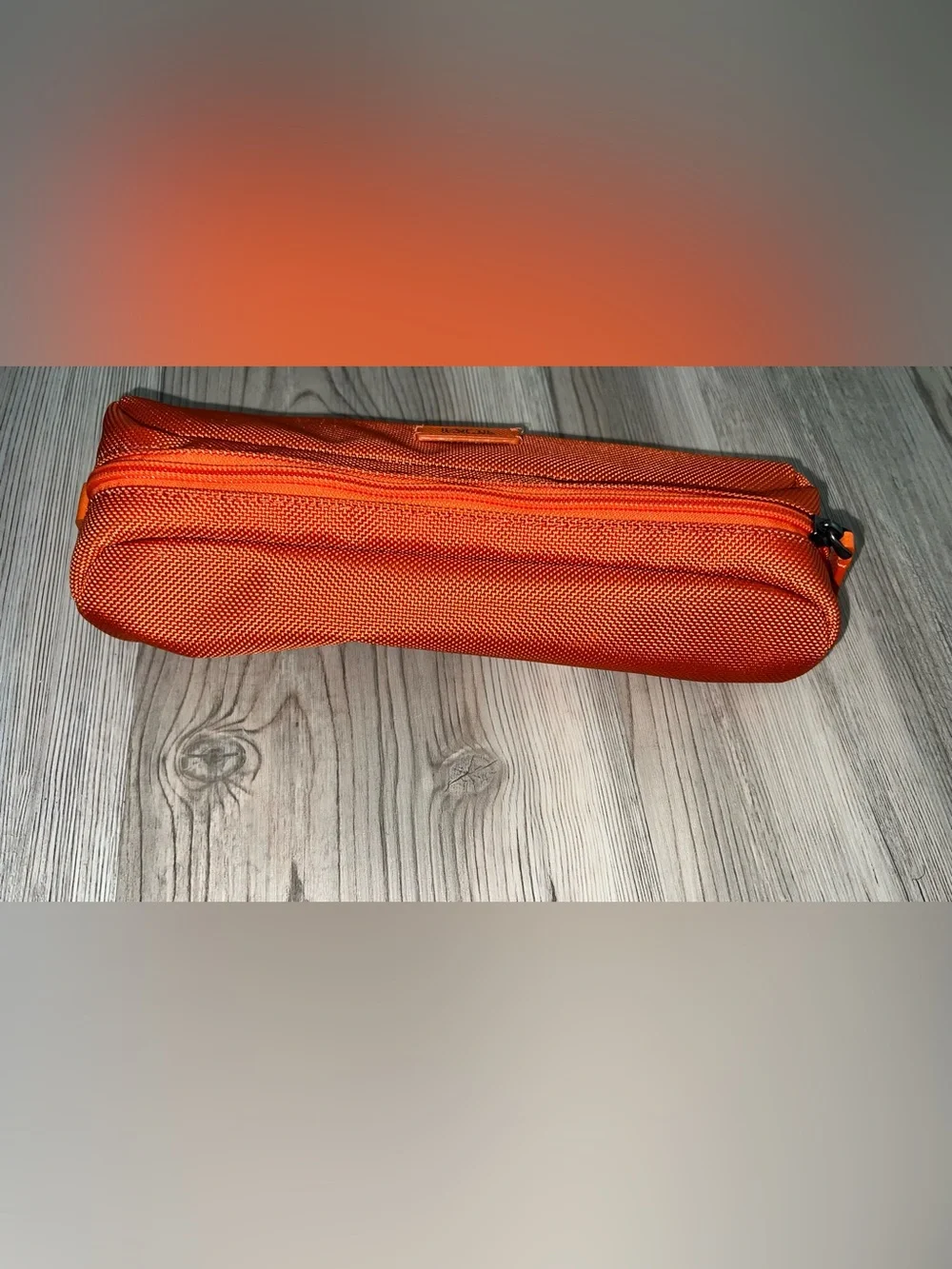 Tumi Orange Zip Travel Pencil Accessories Pouch Case Bag